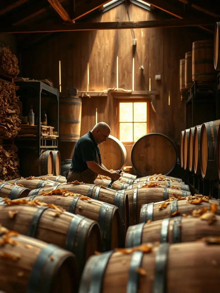 A vibrant photograph capturing a local Cognac artisan demonstrating traditional barrel-making techniques during a cultural heritage workshop, showcasing the preservation of local crafts.