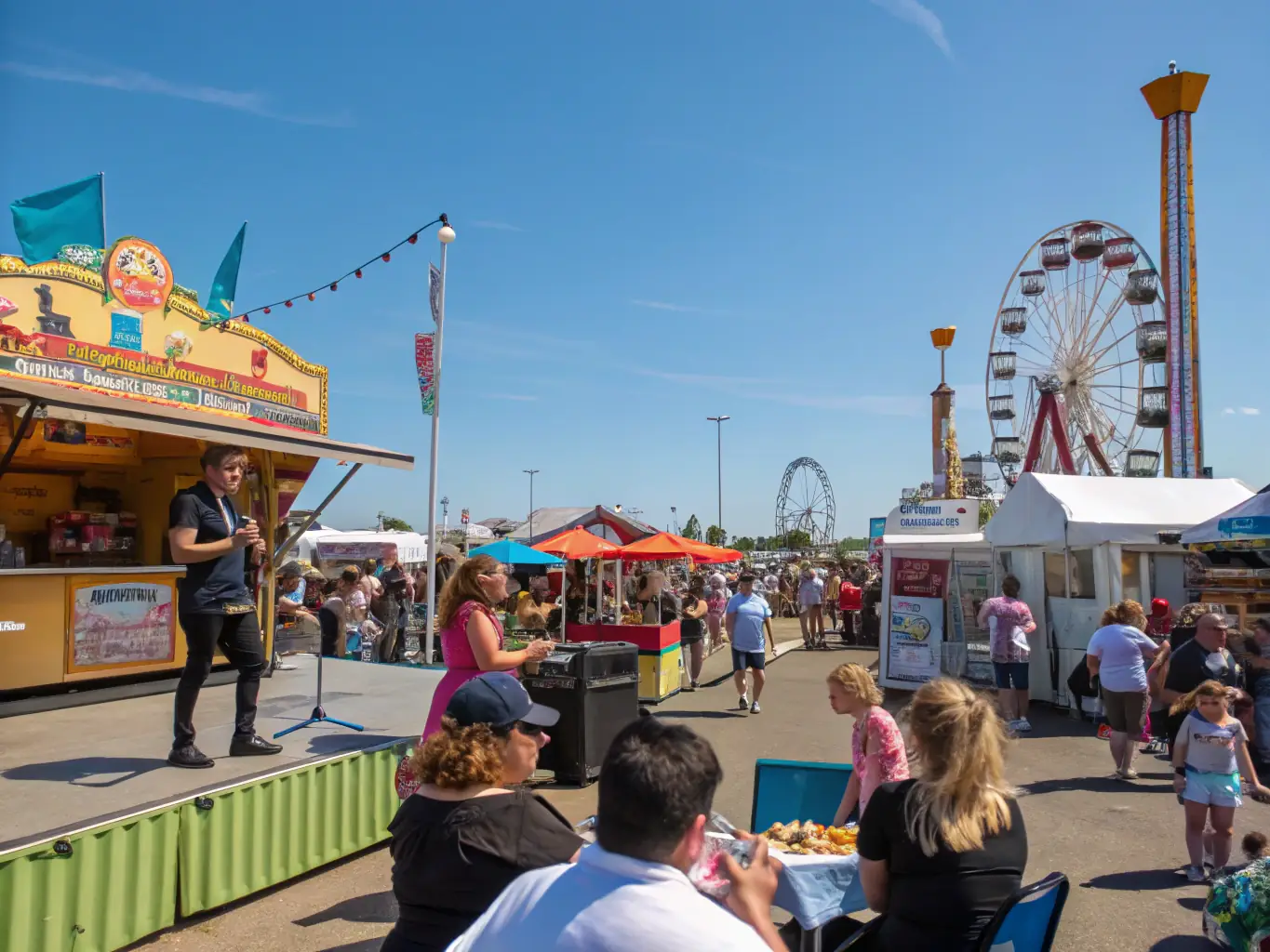 An image of a lively local festival with traditional music, dance, and craft stalls filled with community members and visitors, showcasing the vibrant community spirit.